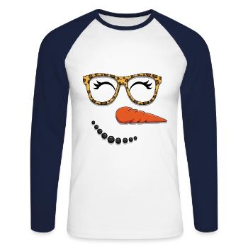 Cute Snow Man Face Winter Head December Christmas - Unisex Long Sleeve Baseball T-Shirt - white/navy - Front - Nik (191cm)