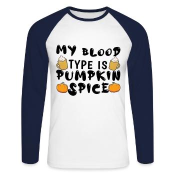 Blood Type Is Spice Pumpkin Fall Season Autumn - Unisex Long Sleeve Baseball T-Shirt - white/navy - Front - Nik (191cm)