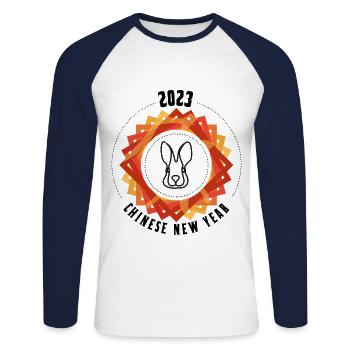 Mignon Nouvel An chinois du lapin 2023 Nouvel An - T-shirt baseball manches longues Homme - blanc/marine - Devant - Nik (191cm)