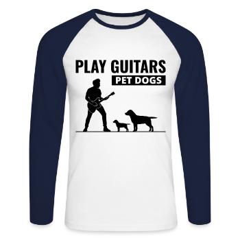 Spielen Gitarren Pet Dogs Musik Musiker Bassist Funny - Unisex Baseballshirt langarm - Weiß/Navy - Vorne - Nik (191cm)