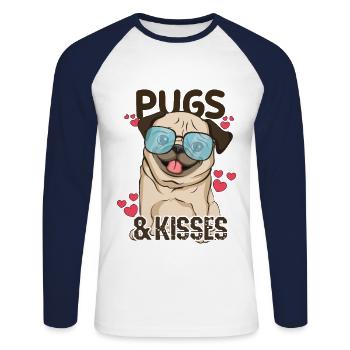 Dog Animal Hearts Pet Pugs Kiss Saint-Valentin - T-shirt baseball manches longues Homme - blanc/marine - Devant - Nik (191cm)