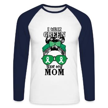 Je porte du vert pour la sensibilisation aux maladies rénales de maman - T-shirt baseball manches longues Homme - blanc/marine - Devant - Nik (191cm)