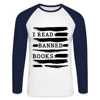 Ich lese verbotenes Buch Buchliebhaber Leser lesen - Unisex Baseballshirt langarm - Weiß/Navy - Vorne - Nik (191cm)