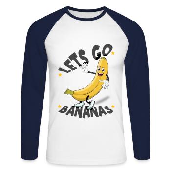 Bonjour Vintage Funny Banana Meme Let Us Go Banana - T-shirt baseball manches longues Homme - blanc/marine - Devant - Nik (191cm)