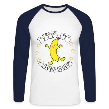 Winken Vintage Lustiges Bananen-Meme Lass uns Bananen gehen - Unisex Baseballshirt langarm - Weiß/Navy - Vorne - Nik (191cm)