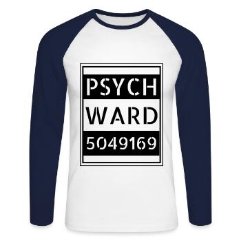 Simple Easy Drôle Détenu Psych Paresseux Halloween - T-shirt baseball manches longues Homme - blanc/marine - Devant - Nik (191cm)