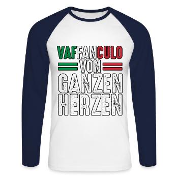 Italie Vaffanculo italien - T-shirt baseball manches longues Homme - blanc/marine - Devant - Nik (191cm)