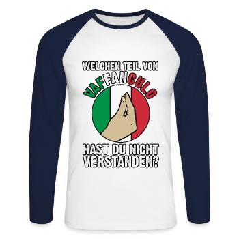 Italy Italian Vaffanculo - Unisex Long Sleeve Baseball T-Shirt - white/navy - Front - Nik (191cm)