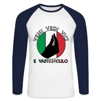 Italie Vaffanculo italien - T-shirt baseball manches longues Homme - blanc/marine - Devant - Nik (191cm)