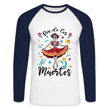 Dia De Los Muertos Halloween Blumen - Unisex Baseballshirt langarm - Weiß/Navy - Vorne - Nik (191cm)