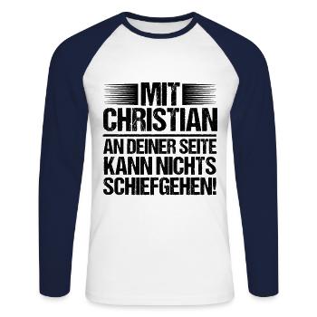 Vorname Chris Christian - Unisex Baseballshirt langarm - Weiß/Navy - Vorne - Nik (191cm)