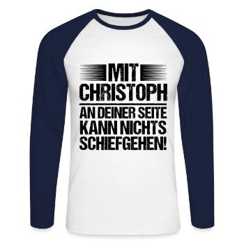 First name Chris Christoph - Unisex Long Sleeve Baseball T-Shirt - white/navy - Front - Nik (191cm)