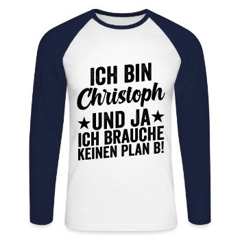 Prénom Chris Christoph - T-shirt baseball manches longues Homme - blanc/marine - Devant - Nik (191cm)