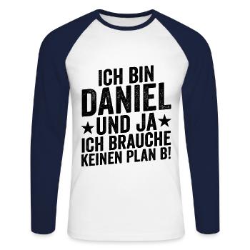 First name Daniel - Unisex Long Sleeve Baseball T-Shirt - white/navy - Front - Nik (191cm)