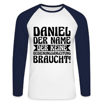 Prénom Daniel - T-shirt baseball manches longues Homme - blanc/marine - Devant - Nik (191cm)