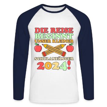 Parents Écolier École primaire Première classe Inscription - T-shirt baseball manches longues Homme - blanc/marine - Devant - Nik (191cm)