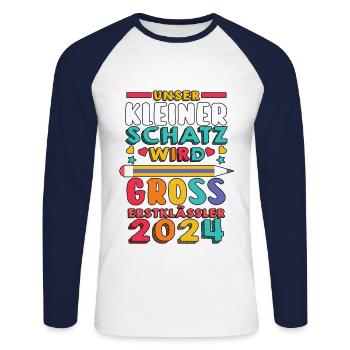 Parents Écolier École primaire Première classe Inscription - T-shirt baseball manches longues Homme - blanc/marine - Devant - Nik (191cm)