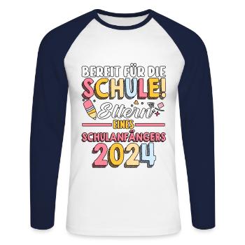 Parents Écolier École primaire Première classe Inscription - T-shirt baseball manches longues Homme - blanc/marine - Devant - Nik (191cm)