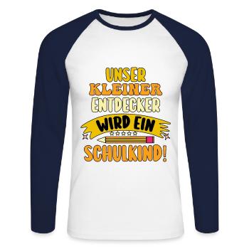 Parents Écolier École primaire Première classe Inscription - T-shirt baseball manches longues Homme - blanc/marine - Devant - Nik (191cm)