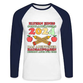 Parents Écolier École primaire Première classe Inscription - T-shirt baseball manches longues Homme - blanc/marine - Devant - Nik (191cm)