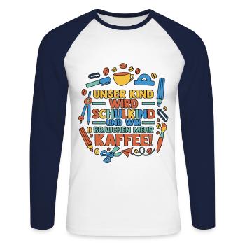 Parents Écolier École primaire Première classe Inscription - T-shirt baseball manches longues Homme - blanc/marine - Devant - Nik (191cm)