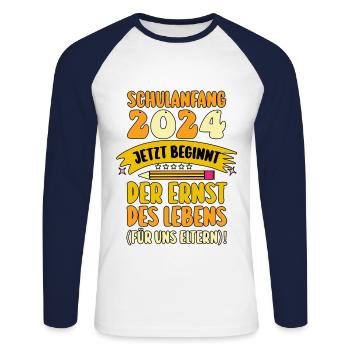Parents : Scolaire, Enfant, École primaire, Première année, Inscription - T-shirt baseball manches longues Homme - blanc/marine - Devant - Nik (191cm)