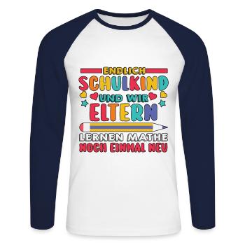 Parents Écolier École primaire Première classe Inscription - T-shirt baseball manches longues Homme - blanc/marine - Devant - Nik (191cm)