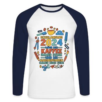 Parents Écolier École primaire Première classe Inscription - T-shirt baseball manches longues Homme - blanc/marine - Devant - Nik (191cm)