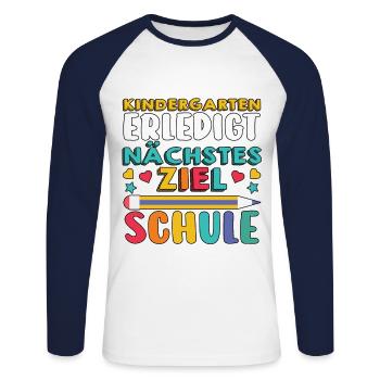 1 classe écolier rentrée scolaire Maternelle Kita E - T-shirt baseball manches longues Homme - blanc/marine - Devant - Nik (191cm)