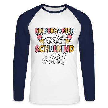 1 Klasse Schulkind Schulanfang Kindergarten Kita E - Unisex Baseballshirt langarm - Weiß/Navy - Vorne - Nik (191cm)
