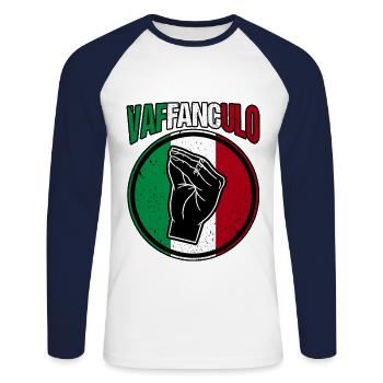 Italy Italian Vaffanculo - Unisex Long Sleeve Baseball T-Shirt - white/navy - Front - Nik (191cm)