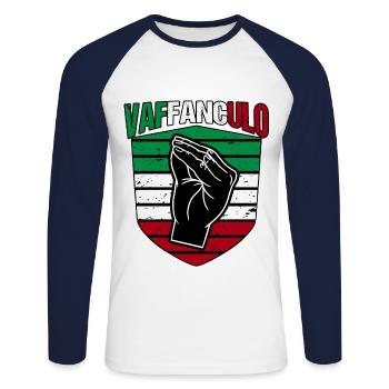 Italy Italian Vaffanculo - Unisex Long Sleeve Baseball T-Shirt - white/navy - Front - Nik (191cm)
