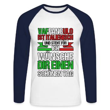 Italien Italiener Vaffanculo - Unisex Baseballshirt langarm - Weiß/Navy - Vorne - Nik (191cm)