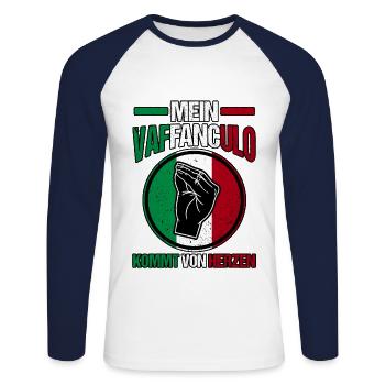 Italien Italiener Vaffanculo - Unisex Baseballshirt langarm - Weiß/Navy - Vorne - Nik (191cm)