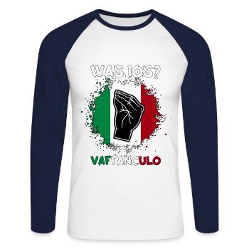 Italien Italiener Vaffanculo - Unisex Baseballshirt langarm - Weiß/Navy - Vorne - Nik (191cm)