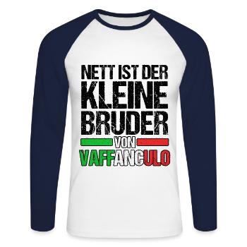 Italy Italian Vaffanculo - Unisex Long Sleeve Baseball T-Shirt - white/navy - Front - Nik (191cm)