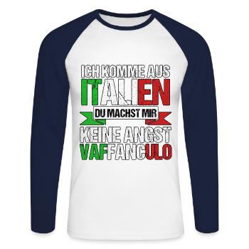 Italien Italiener Vaffanculo - Unisex Baseballshirt langarm - Weiß/Navy - Vorne - Nik (191cm)