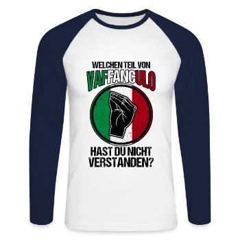 Italien Italiener Vaffanculo - Unisex Baseballshirt langarm - Weiß/Navy - Vorne - Nik (191cm)