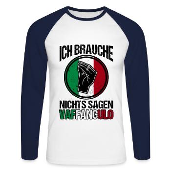 Italien Italiener Vaffanculo - Unisex Baseballshirt langarm - Weiß/Navy - Vorne - Nik (191cm)