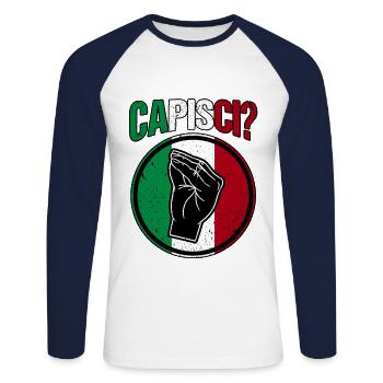 Italie Italien Capisci - T-shirt baseball manches longues Homme - blanc/marine - Devant - Nik (191cm)
