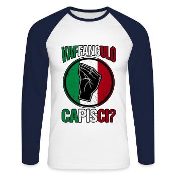 Italie Italien Capisci Vaffanculo - T-shirt baseball manches longues Homme - blanc/marine - Devant - Nik (191cm)