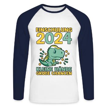 1st Grade Schoolchild Back to School Dino School Enrollment - Unisex Long Sleeve Baseball T-Shirt - white/navy - Front - Nik (191cm)