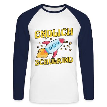 Rakete Kita Abgänger Schulanfang Schulkind Einschu - Unisex Baseballshirt langarm - Weiß/Navy - Vorne - Nik (191cm)