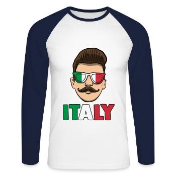 Italie Italien Italien Italie - T-shirt baseball manches longues Homme - blanc/marine - Devant - Nik (191cm)