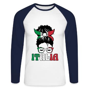Italie Italien Italien Italie - T-shirt baseball manches longues Homme - blanc/marine - Devant - Nik (191cm)