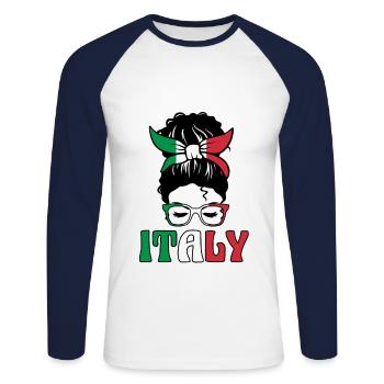 Italie Italien Italien Italie - T-shirt baseball manches longues Homme - blanc/marine - Devant - Nik (191cm)
