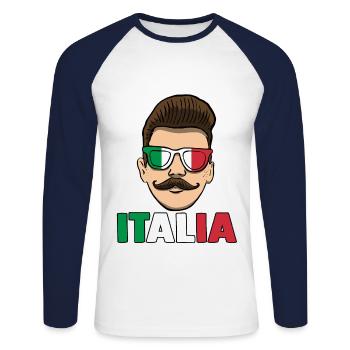 Italie Italien Italien Italie - T-shirt baseball manches longues Homme - blanc/marine - Devant - Nik (191cm)