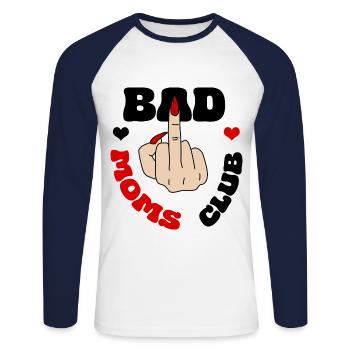 Bad Moms Club Mittelfinger Logo Fuck Coole Mütter - Unisex Baseballshirt langarm - Weiß/Navy - Vorne - Nik (191cm)