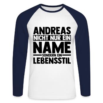 Prénom Andreas - T-shirt baseball manches longues Homme - blanc/marine - Devant - Nik (191cm)