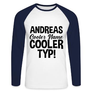 Prénom Andreas - T-shirt baseball manches longues Homme - blanc/marine - Devant - Nik (191cm)